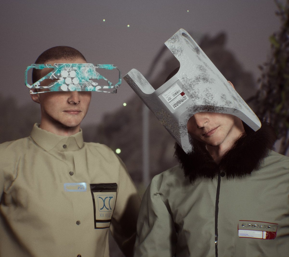 All Under Heaven: two CG figures in Xander Zhou AW19 with sculptural visors